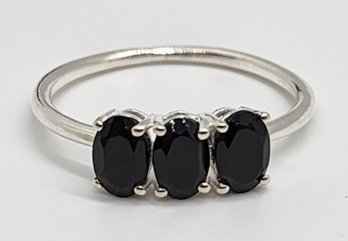 Black Spinel 3 Stone Ring In Sterling