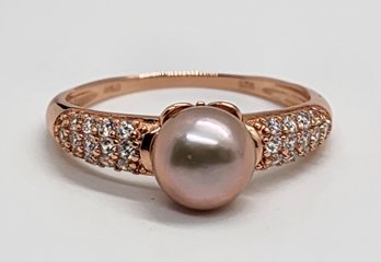 Purple Freshwater Pearl, Faux Diamond Ring In 14k Rose Gold Over Sterling