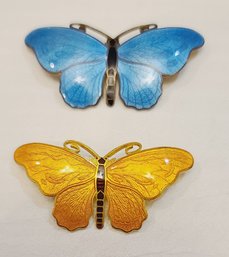 Pair Of Vintage Butterfly Enamel Pins From Stockholm Sweden