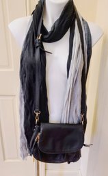 Black Leather Cross Body Purse Paired With Black & White Scarves