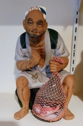 Vintage Hakata Urasaki Japanese Figurine Of Fisherman