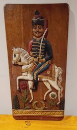 Vintage Hand Painted Spanish Soldier With Horse On Wood