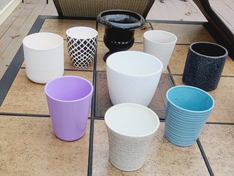 Group Of Nine Ceramic Planters In Various Colors