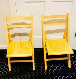 Pair Of Light Colored Wood Folding Chairs For Children