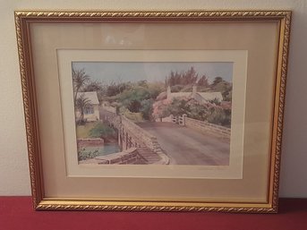 Pencil Signed Watercolor Print? Bridge Landscape