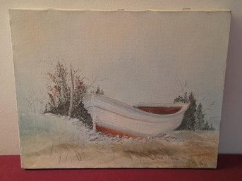 CZ Gerardi Signed Oil On Canvas Boat In The Grass