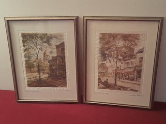 Pair Of Pencil Signed Art Of Fabric Landscapes