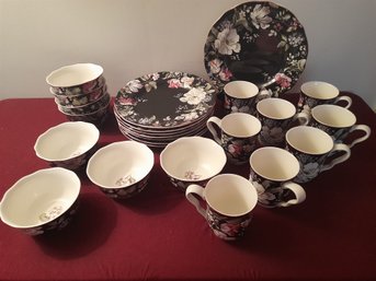 222 Fifth Gisela Black Floral China Set