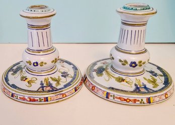 Pair Of Faenza Pottery Candlesticks From Italy