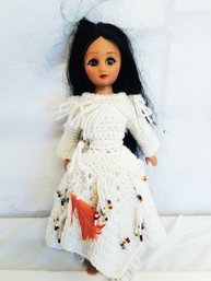 Vintage Native American Doll With Crochet/beaded White Dress