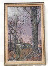 Vintage Framed Acrylic Landscape Painting By Local Connectibut Artist Jay Virbutis Entitled Evening