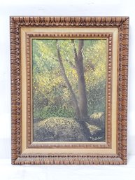 Lovely Vintage Framed Signed Landscape Trees In Forest Oil Painting On Board