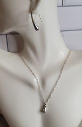 Silvertone Teardrop Earrings And Necklace Set