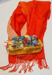 70 Percent Pashmina 30 Percent Silk In Shades Of Red And Pink With Multicolored Purse