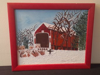 Lenore Gerardi Signed Oil On Canvas Winter Barn