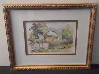 Signed Watercolor Print? Of A Bricked Entry Way