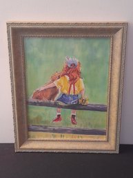 Sylvia Signed Watercolor Little Girl And Pet