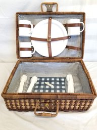 Vintage Large Woven Picnic Basket W/accessories