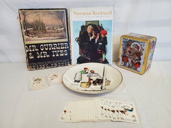 Norman Rockwell Collectible Plates, Book. Tin, Playing Cards & Currier & Ives Coffee Table Book