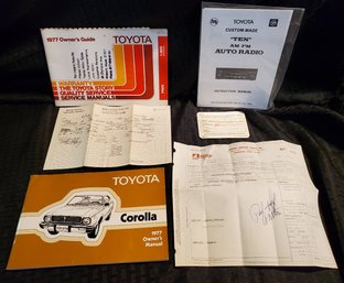 1977 Toyota Corolla Owners Manual And All Original Purchase Documets