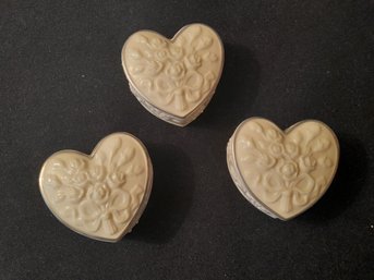 Lenox Silver Trimmed Heart Trinket Boxes Lot Of 3