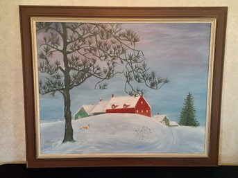 CZ Gerardi Signed Winter Bard Lanscape Oil On Canvas