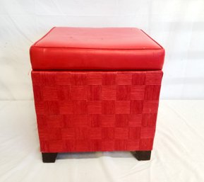 Square MCM Red Woven Storage Ottoman With Cushion Top