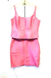 NEW LINDA ALLARD/ELLEN TRACY Pink 100 Silk 2-PC Tank Top And Skirt Set Size 12-14