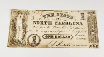 $1  North Carolina 1862 Paper Bank Note (civil War)