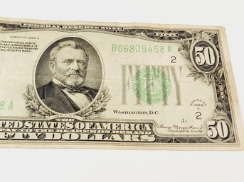 1934 Series A $50 Dollar Bill Interesting  (89 Years Old)