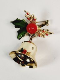 Unique Gold Tone Ivy Christmas Bell Pin/ Brooch