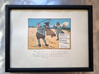 VINTAGE GOLF PRINT CHAS CROMBIE-THE RULES OF GOLF-1960'S PERRIER FRAMED RULE 1