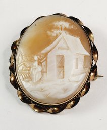 Rare Unique Carved Cameo Shell Landscape Pin/ Brooch