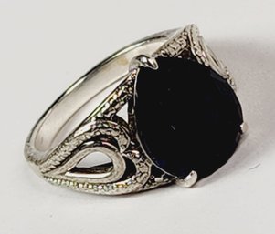 Vintage Large Blue Stone Sterling Silver Ring