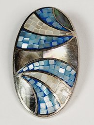 Large Oval Sterling Silver Abalone Inlay Pendant