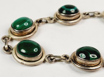 Vintage Green Stone Sterling Silver  Bracelet