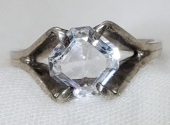Vintage Sterling Silver Size 6 Ring With A Huge CZ ~ 2.20 Grams