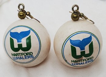 2 Vintage Hartford Whalers Earrings Made From Ping Pong Balls