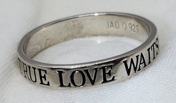 Vintage Sterling Silver Size 11 'TRUE LOVE WAITS' Inscribed Ring ~ 3.61 Grams