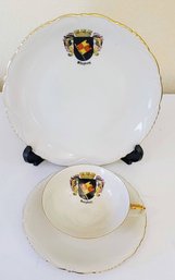 Porcelain Teacup, Saucer And Dessert Plate With Crest Of Wurzburg, Germany