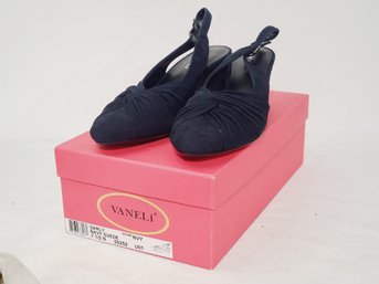 Vaneli Ladies Navy Suede Darly Size 7.5 Low Heeled Slingback Shoes In Box