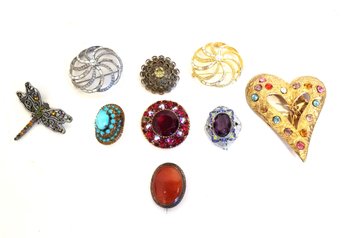 Beautiful Set Of 10 Vintage Brooches And Pins