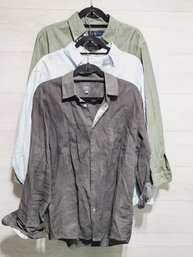 Trio Of Men's Button Down Casual Shirts - Ralph Lauren, Gray Saks Fifth Avenue & Brooks Brothers - Size M