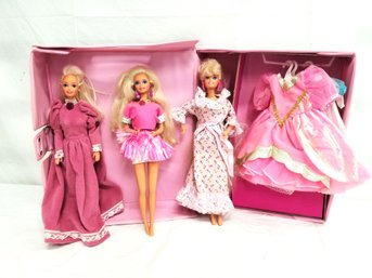 Vintage 1985 Barbie Pink Vinyl Fashion Carrying Case With Three Barbie Dolls