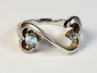 Unique Vintage Aqua Marine Stone Sterling Silver Ring