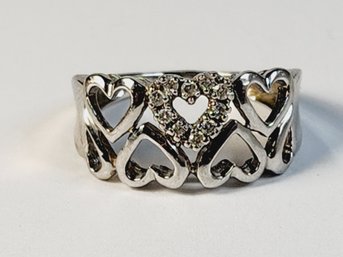 Vintage 10k White Gold Diamond Heart Ring