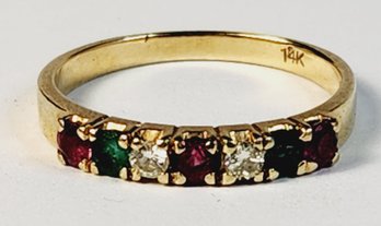 Sweet Vintage 14k Yellow Gold Red/Green/ Diamond Stones Ring