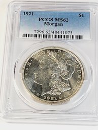 1921 Morgan Silver Dollar  PCGS MS62 Slabbed And Graded