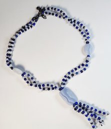 Beautiful .....Blue And White  Beaded STONE Necklace