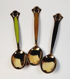 WOW......3 Antique Sterling Silver Inlayed Spoons NORWAY Yellow, Green, & Purple